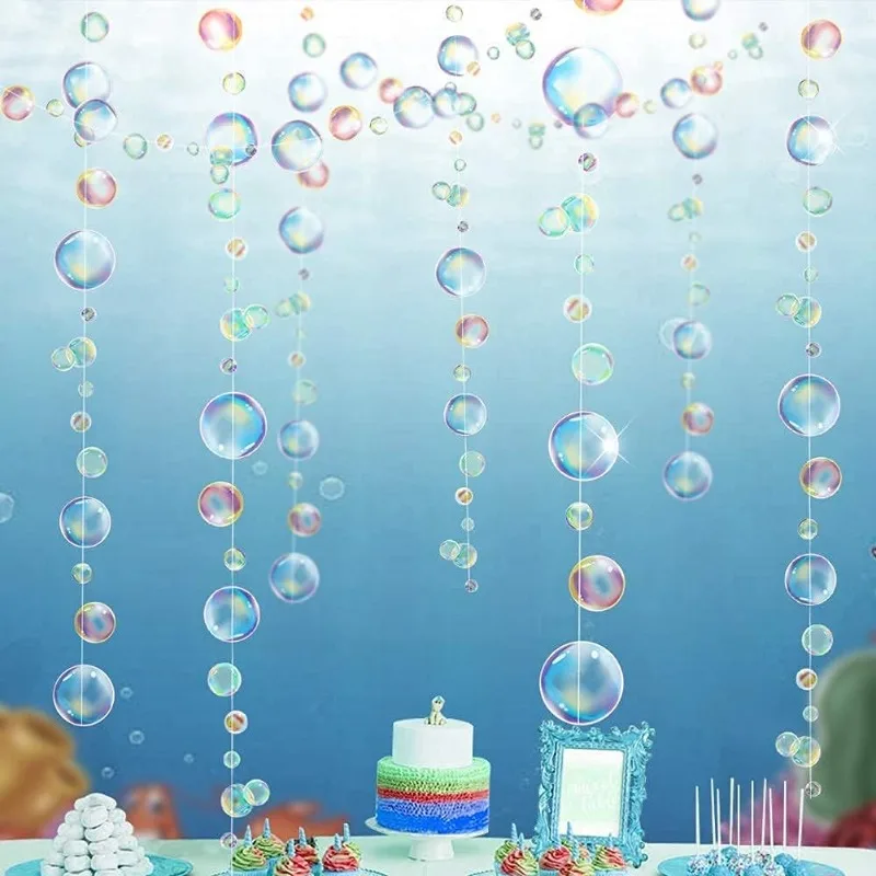 6Pcs Mermaid Party Banner Decorazioni Arcobaleno Bubble Garland Trasparente Hanging Bubbles Streamer Baby Shower Room Soffitto Decor