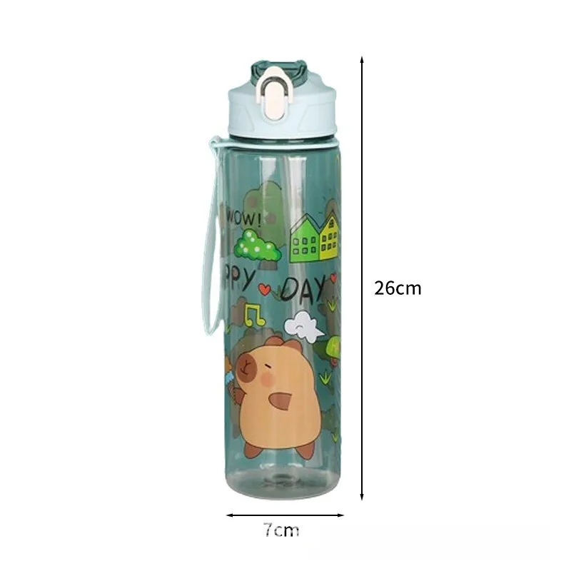 Cartoon Capibala Pattern Water Bottle Leakproof Plastic Straw Cup Portable Outdoor Travel Large Capacity Sports Cup 750ml