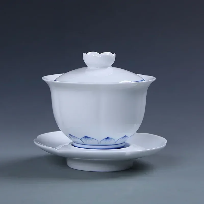 Jingdezhen-Chinese Gaiwan Tea Bowl, Household Porcelain Cups, Beautiful Teaware Teacup and Saucer Set, Ceramic Drinkware Tureen tea set