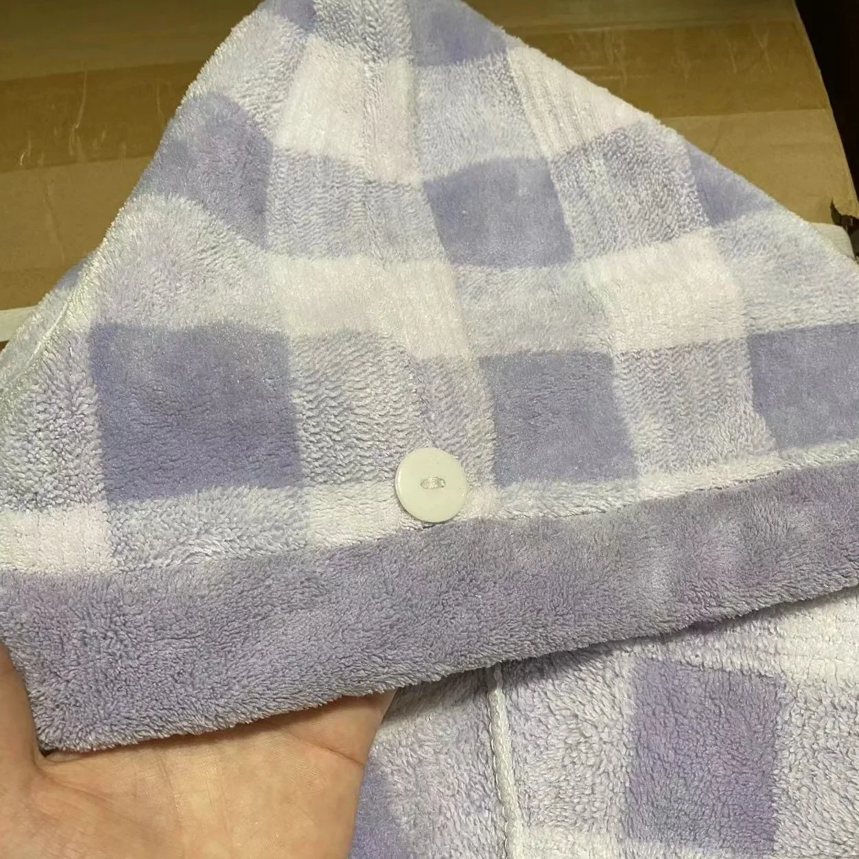 VintageSweetPlaidThickened Coral Fleece Dry Cap Dormitory Hair Washing Fast Drying Soft Non-Falling Hair Towel Lace Mesh Cap