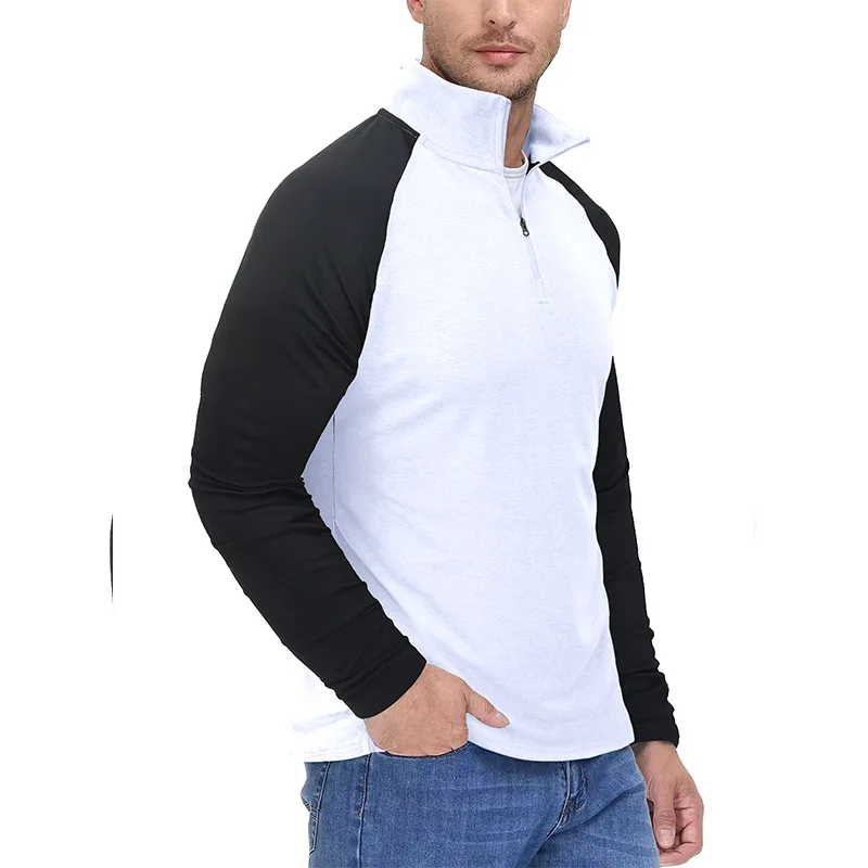 Herren-Sport-Sweatshirt mit Stehkragen für Herbst und Winter, atmungsaktiv, warm, farbblockierter Pullover, halber Reißverschluss in mehreren Farben – Detail 37
