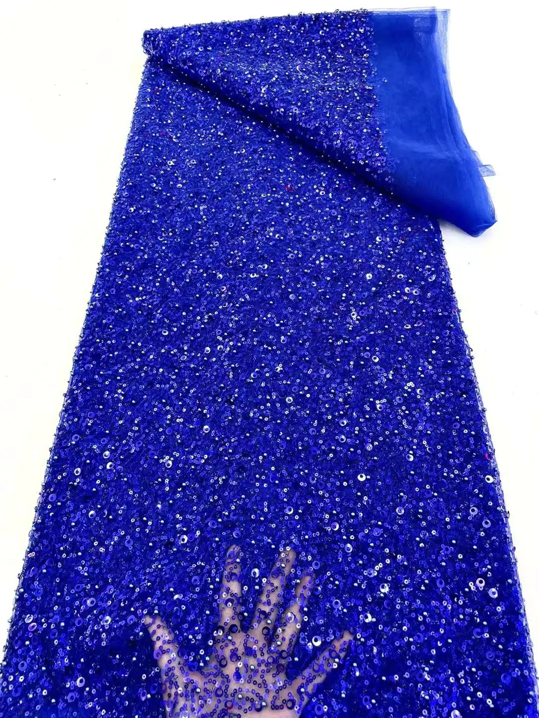 

2023 Luxury French Tulle Net Lace with Sequins and Beads African Nigerian Embroidered Lace Fabric Lace Fabric for Sewing