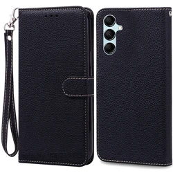 Leather Wallet Flip Phone Case - Premium Cover for Samsung Galaxy M55 5G (Black -Strap)