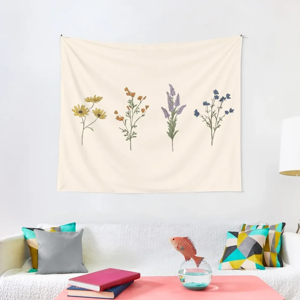 

Handdrawn Wildflowers Tapestry Wallpaper Bedroom Wall Hanging Decor Hanging Wall Tapestry