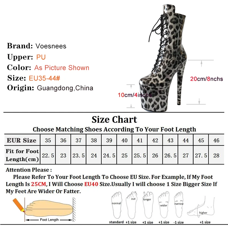 Bright PU Leopard Pole Dance Boots For Lady 20Cm High Fetish Stripper Heels Extreme High Heeled Booties Nightclub Ankle Shoes