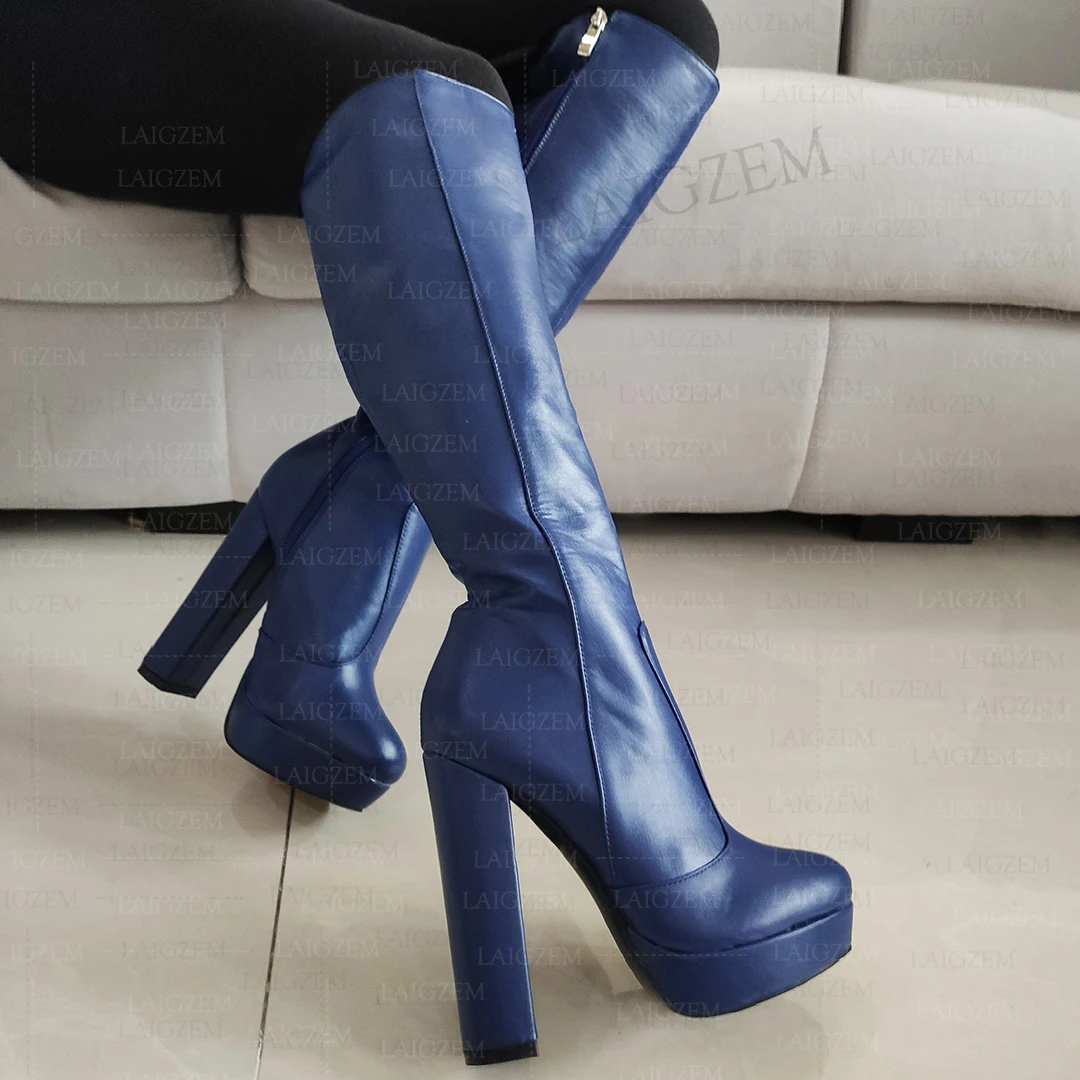 Knee High Boots Dark Blue Boots Womens Laigzem Women Thigh High
