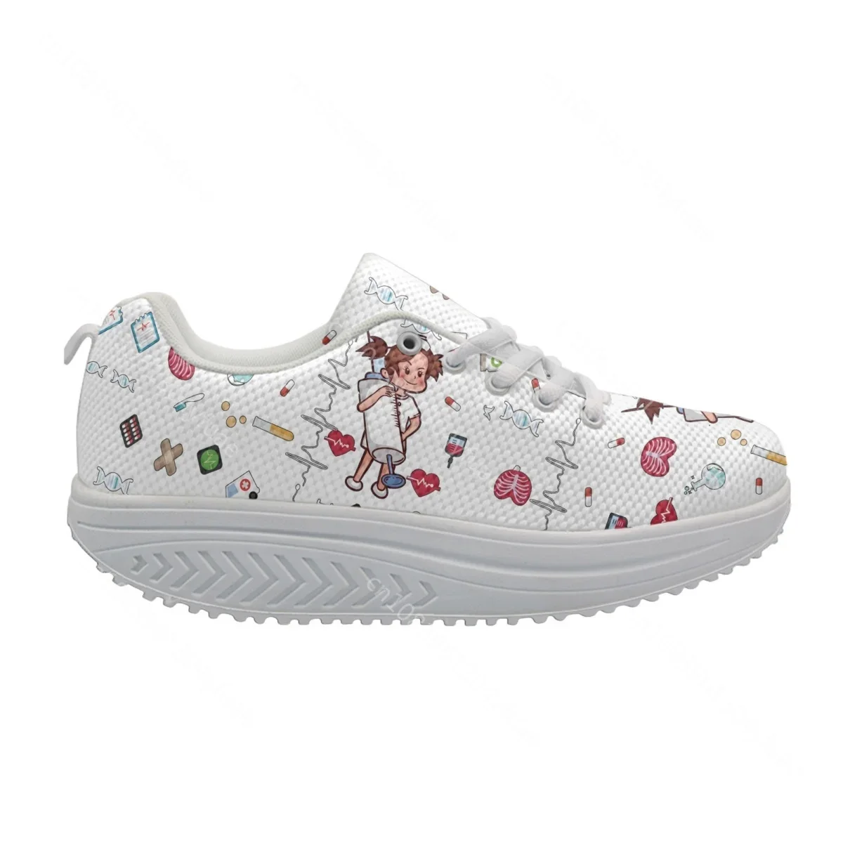 Spring Autumn Women's Swing Shoes Mesh Woman Platform Footwear Female Nurse Shoe Medical ECG Medicine Print Sneakers