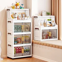 Large Foldable Flip-Top Transparent Storage Cabinet with Wheels - Space-Saving Mobile Organizer for Kitchen Bedroom Living Room 2