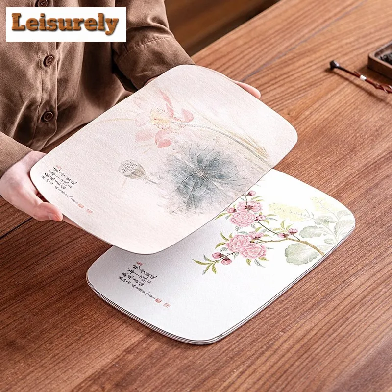 Chinese Floral Waterproof Rectangular Tea Table Mats Vintage Drink Coaster Dinner Table Cloth Mat Tea Ceremony Supplies Craft