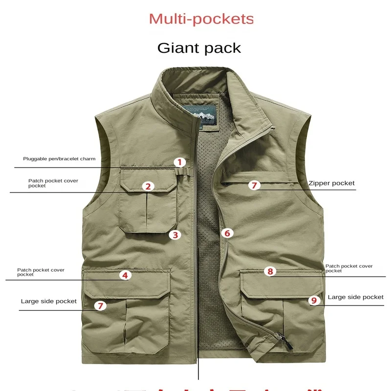 

Spring Tactical Vest Summer Man Multi-pocket Fishing Work Coat Men Hunting Large Size Mesh Men's Clothing Free Shipping Vests