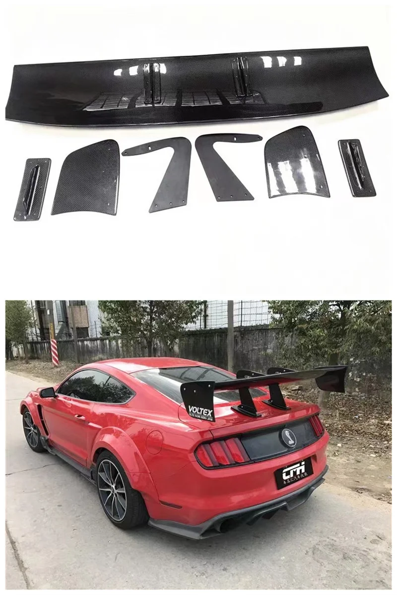 

High Quality Real Carbon Fiber Spoiler For Models 15-19 Ford Mustang Modified GT Track Version With Large Rear Wings