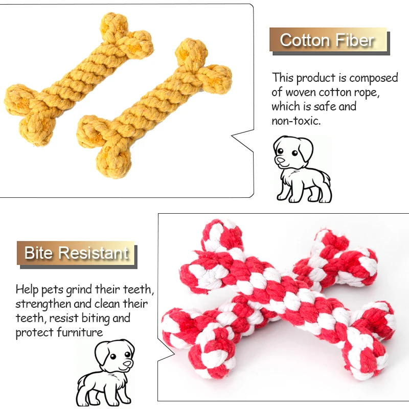Bones Shape Dog Toys for Small Large Dogs Bite Resistant Teething Cleaning Chew Toy Cotton Pet Puppy Molar Toys Pets Products