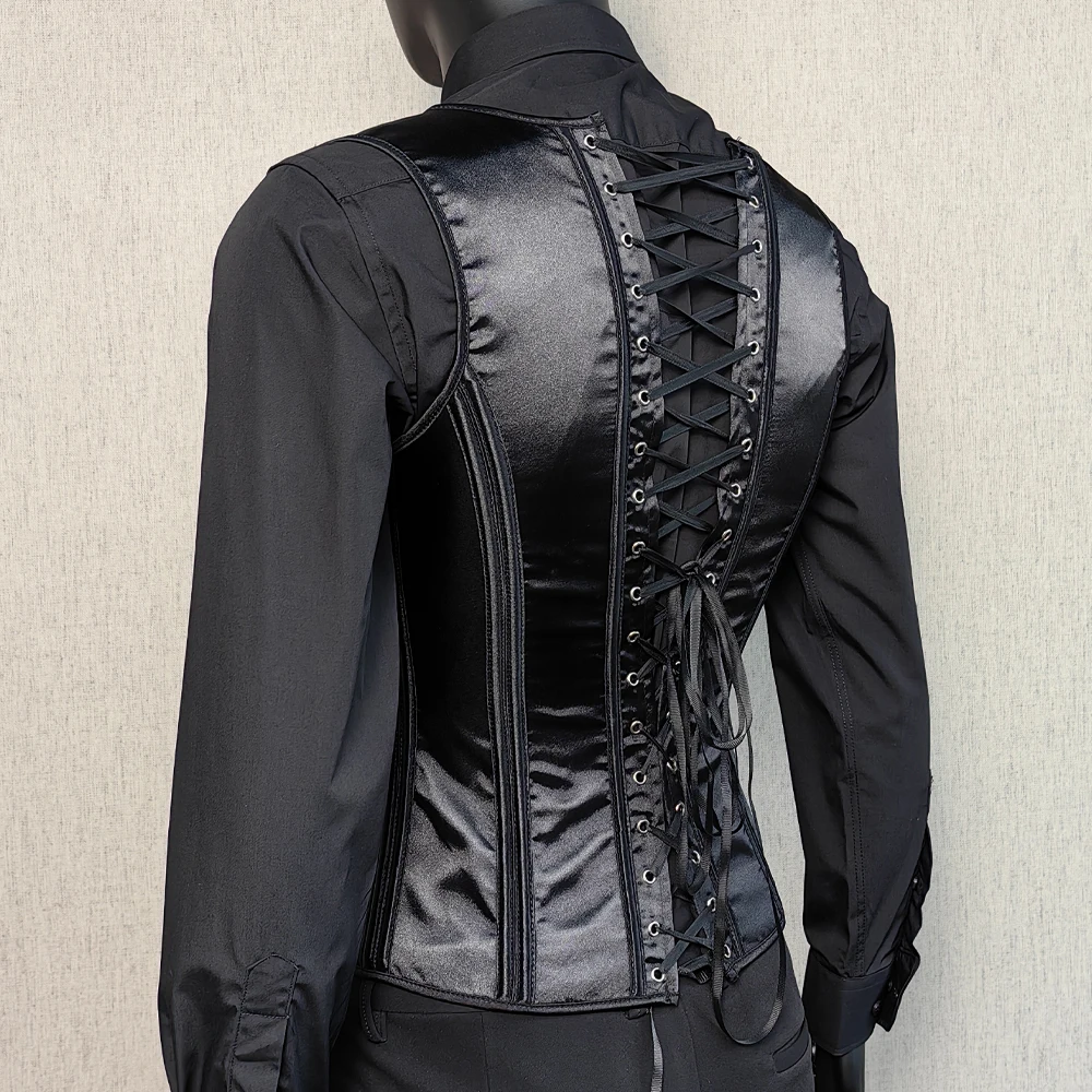 男性用ブラックコルセットベスト、タイトフィット、ヴィンテージ