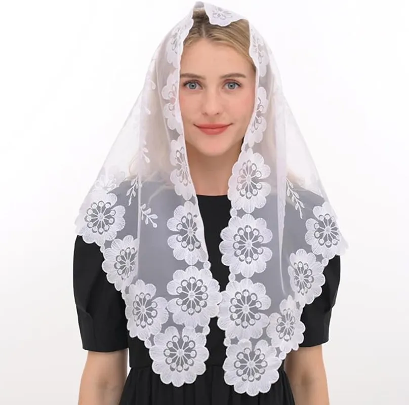 Pink Spanish Style Lace Mantilla Women Wedding Head Covering Church Veil