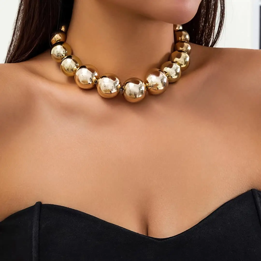 Exaggerated Goth Acrylic CCB Big Ball Bead Chain Necklace for