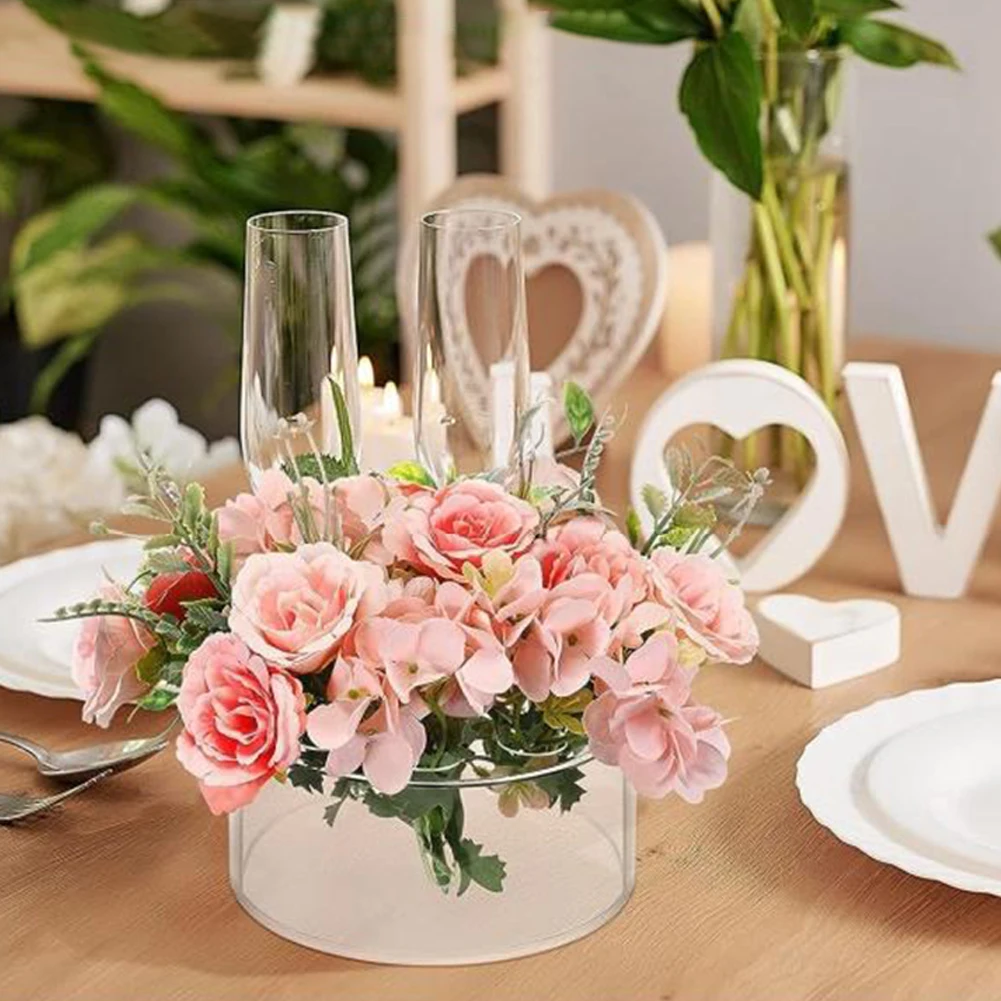 12 Holes Clear Acrylic Flower Vase Round Floral Centerpiece for