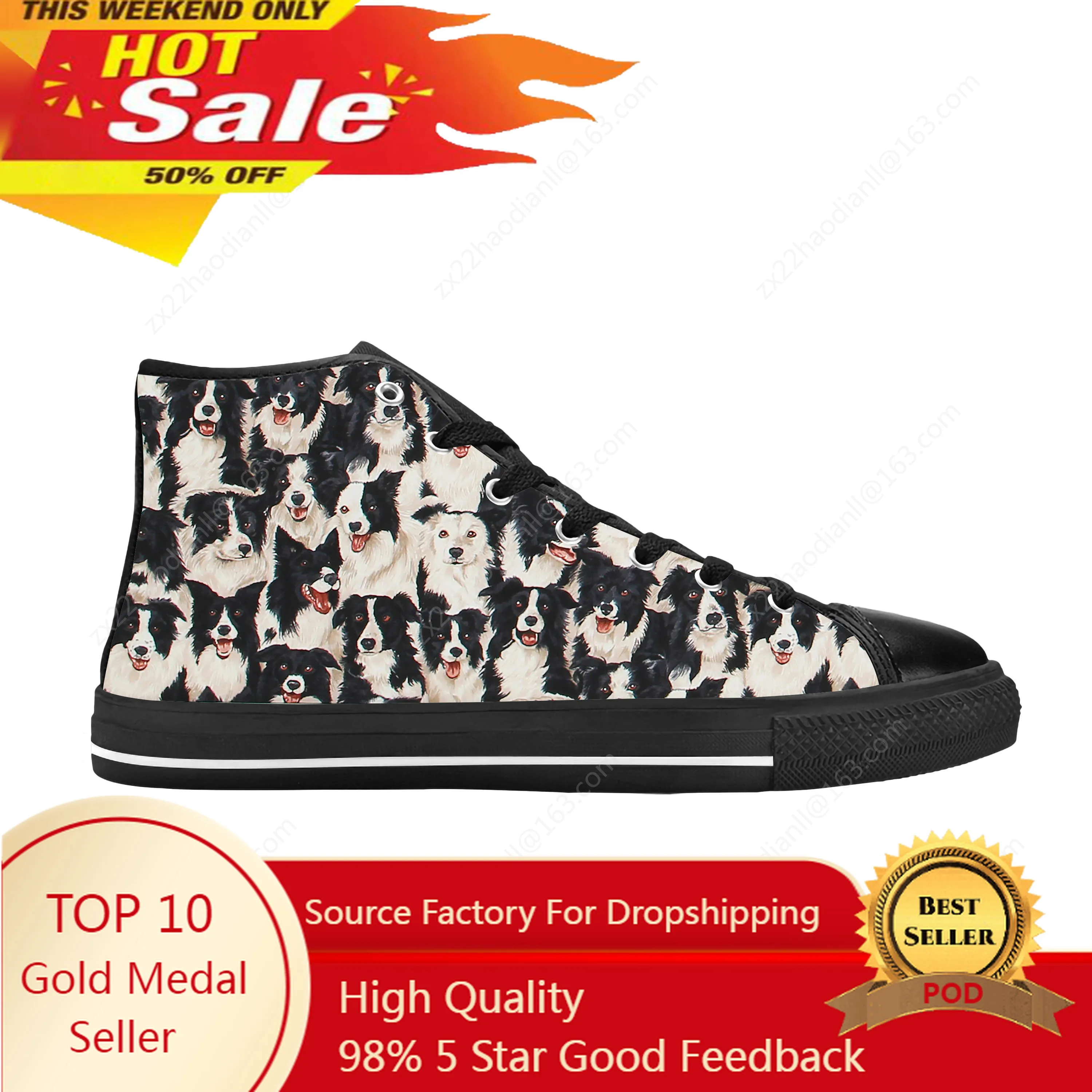Border Collie Collies Dog Animal Pattern Cartoon Casual Cloth Shoes High Top Comfortable Breathable 3D Print Men Women Sneakers