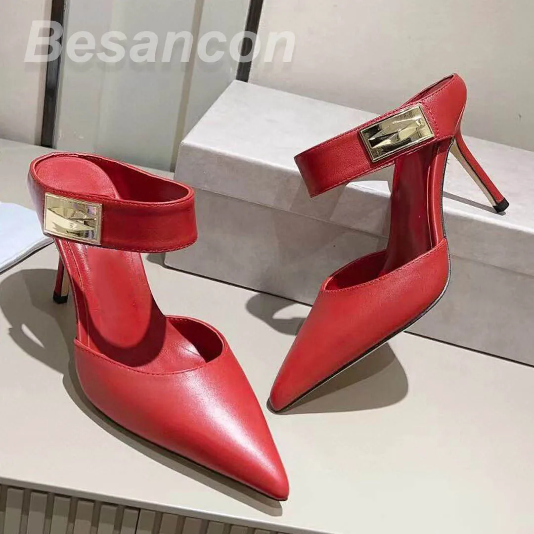 

Beasancon 2023 Classic Replica Women's High heeled half slipper Sandals 8.5cm Top quality Soft leather Comfortable Dress shoes