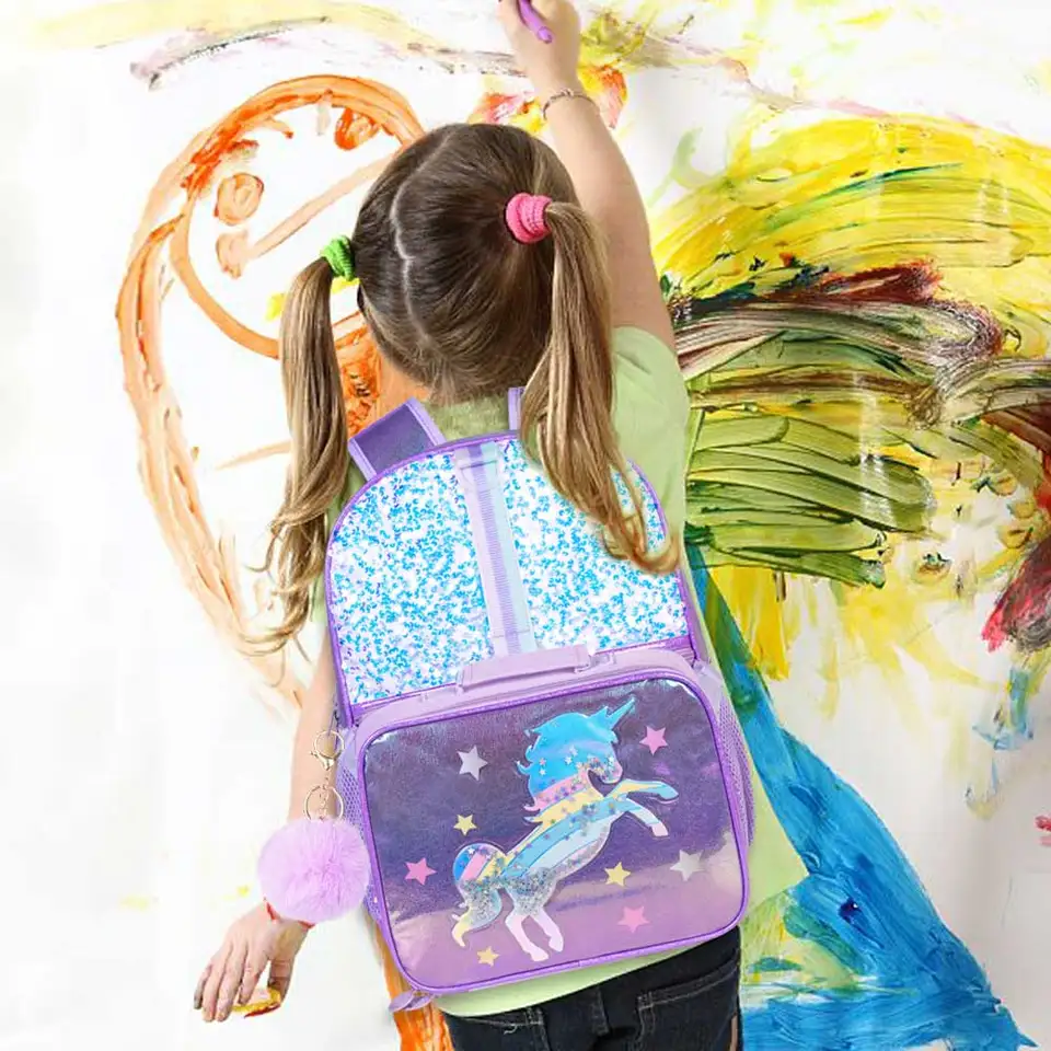 School Bag Transparent Unicorn Bag Kids Lunch Bag AGSDON 3PCS