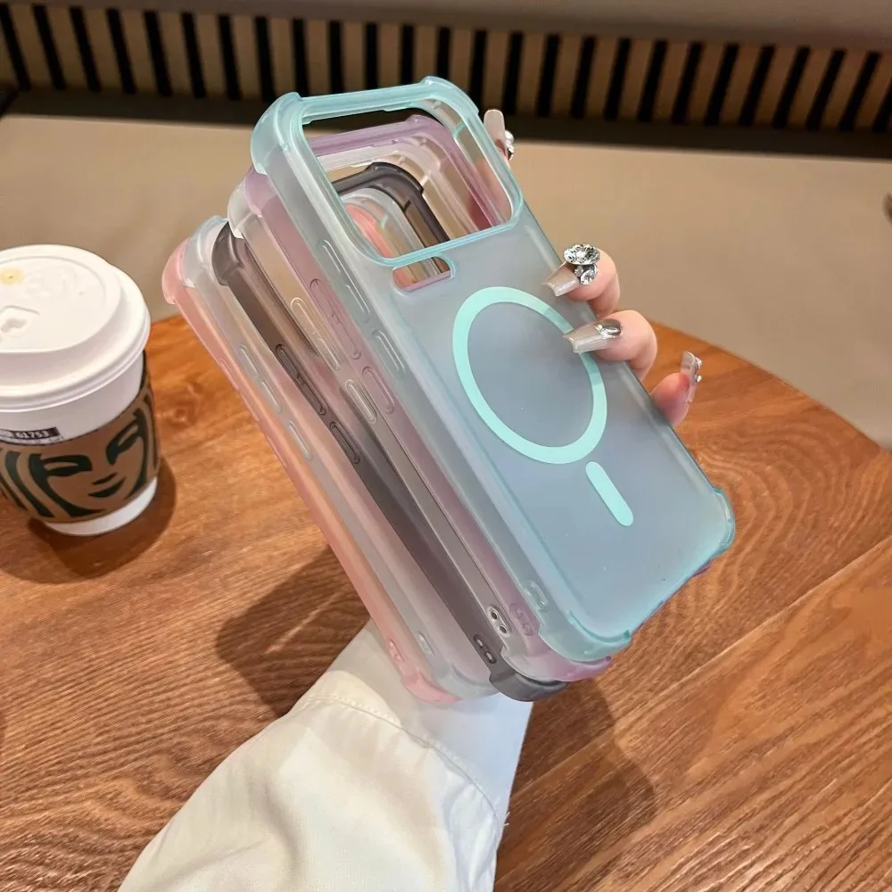 Trendy Matte Soft Frosted Clear Magnetic Shockproof Phone Case with Four-Corner Protection