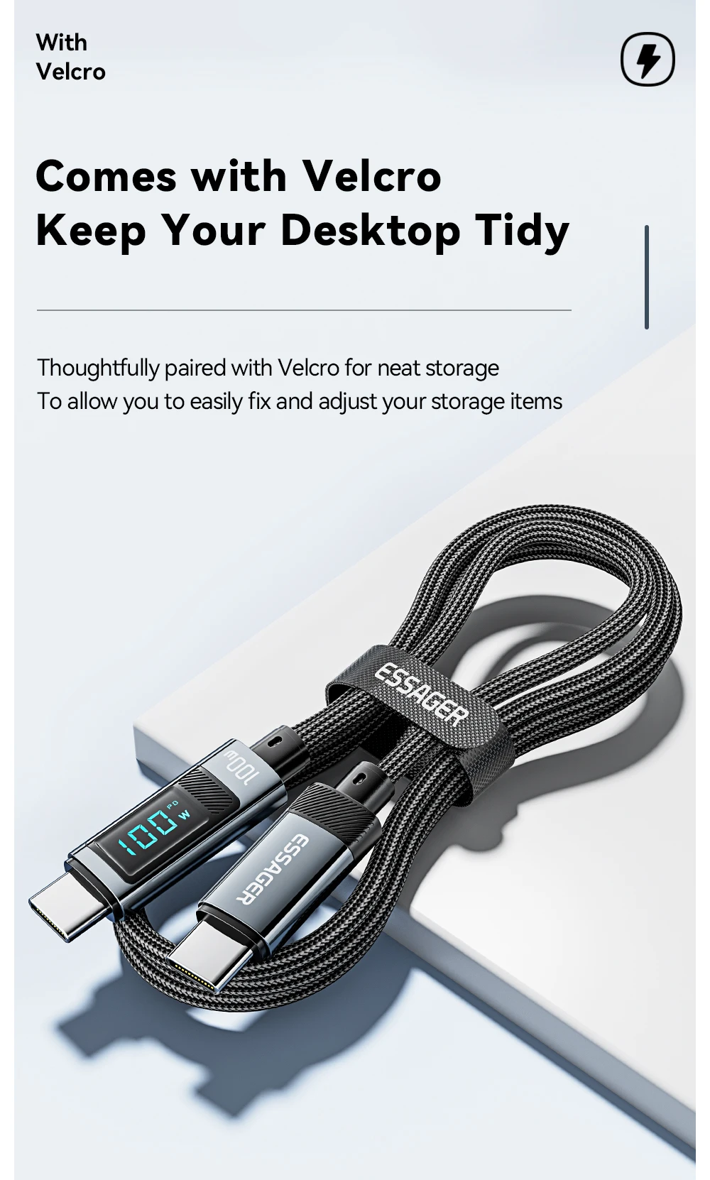 100W USB Type C Cable 90 ° LED Digital Display Cable 5A PD Fast Charging For iPh