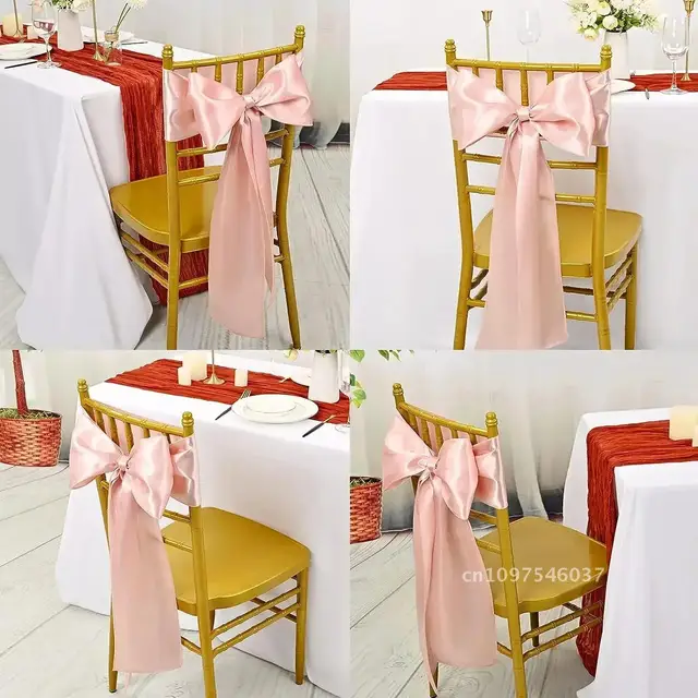 10/50PCS 17x275cm Satin Chair Sashes Rose Decorations Bows Chair Cover Party Baby Event Banquet Shower Ribbons for Wedding Gold