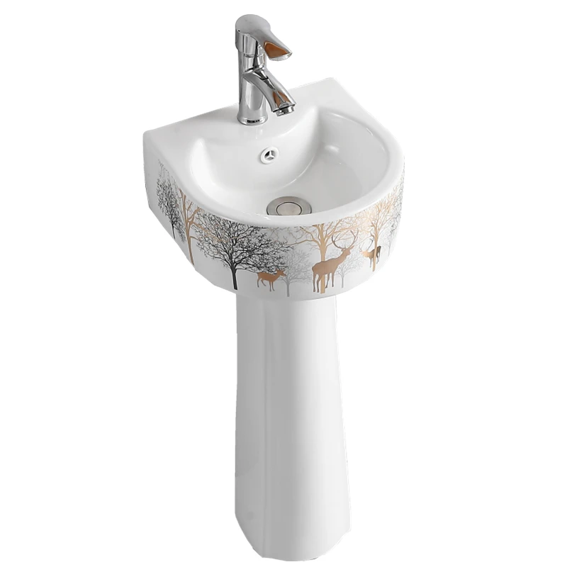 

Small Size Pedestal Basin Household Washbasin Integrated Ceramic Basin