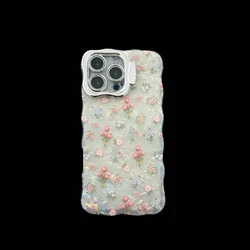 Chic Tulips Pattern Phone Case with Glossy Waving Frame and Kickstand - iPhone 15 Pro Max (1)