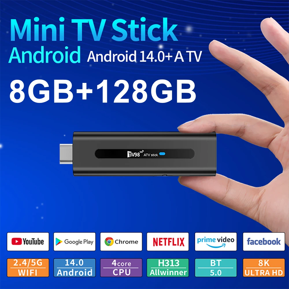 S5490194d928d406d9a09004e232c39e9q TV98 ATV Stick Android 14 BT 5.0 Allwinner H313 4Core 4G 5G Dual WiFi Voice Remote HD 8K 4K @60fps TV stick 8GB 128GB iptv