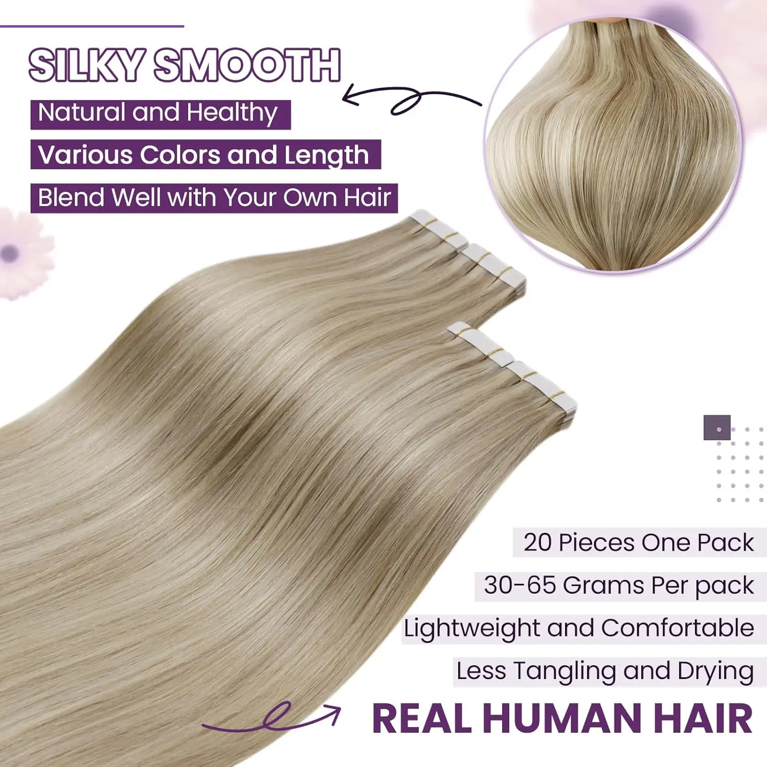 Laavoo Human Hair Remy Tape in Extensions 100% Real Highlight Piano Color Natural Hair Tape in Extension Straight 20P&40P