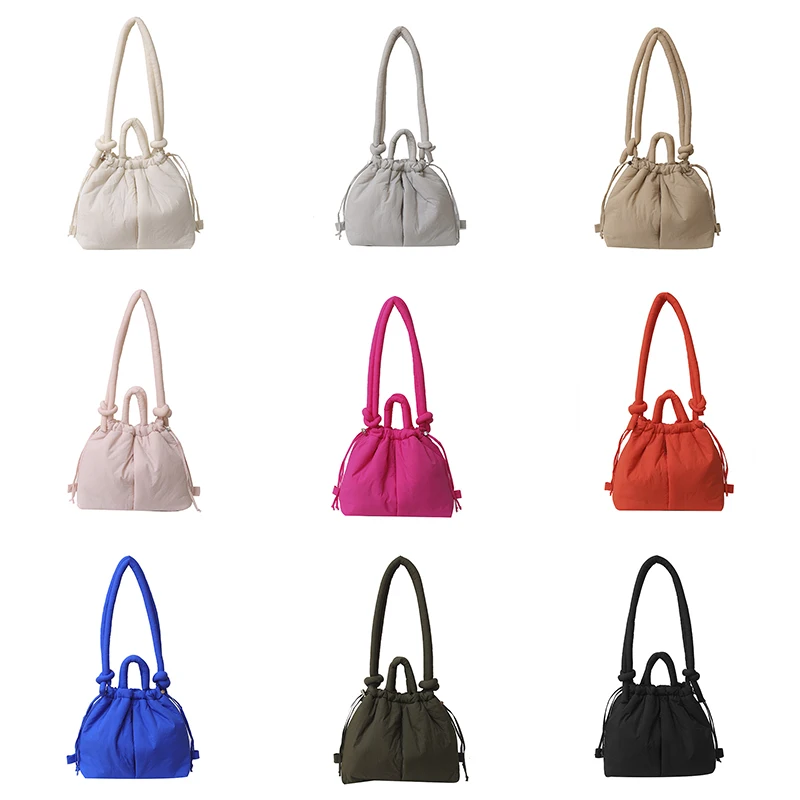 Women Handbags Large Capacity Puffer Tote Bag Nylon Down Cotton Lightweight Dual-use Shoulder Bags Drawstring Bucket Handbag 6