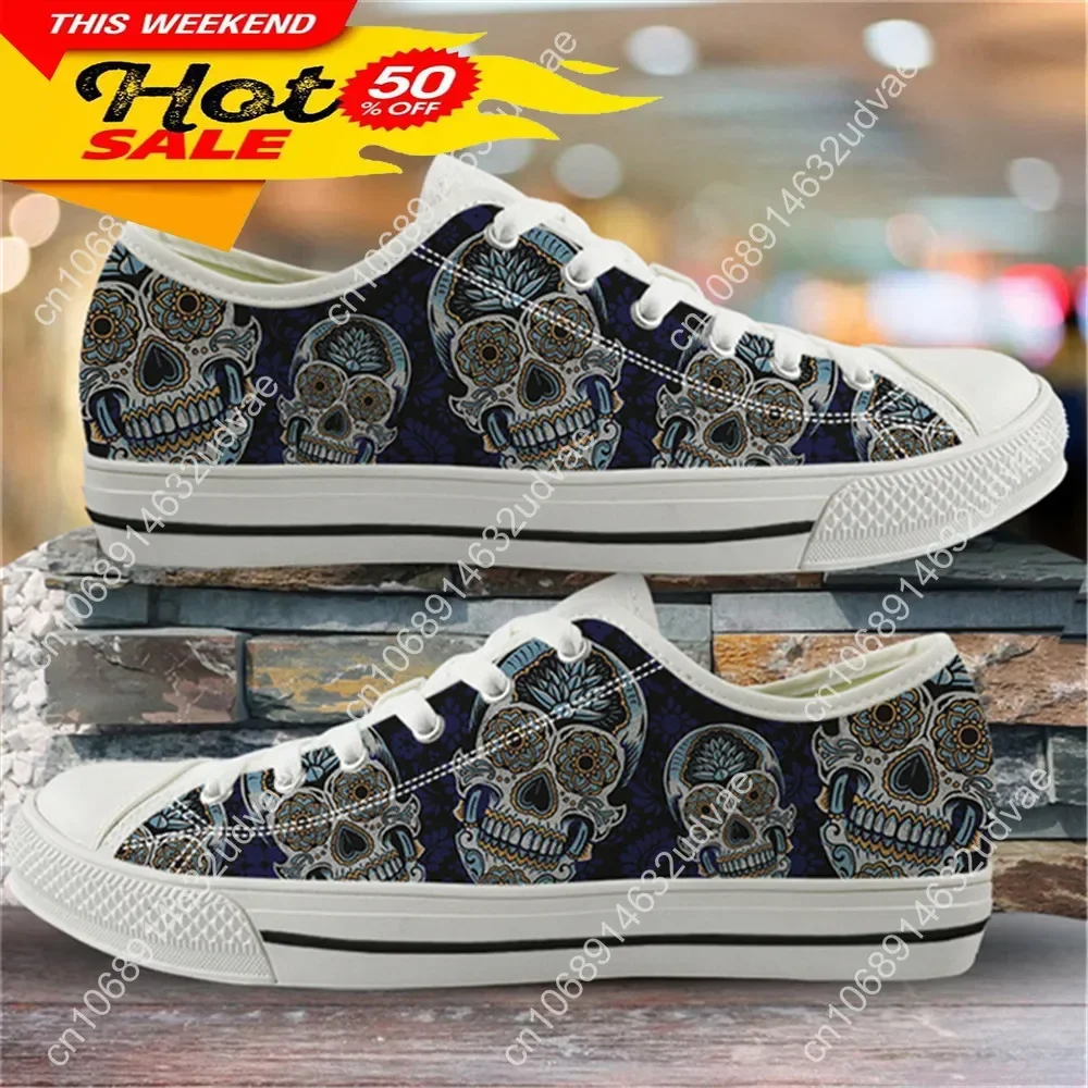 Punk Skull Print Shoes Woman Flats Footwear For Ladies Autumn Low Top Cavas Sneaker Femma Tennies Shoes Girl's Shoe