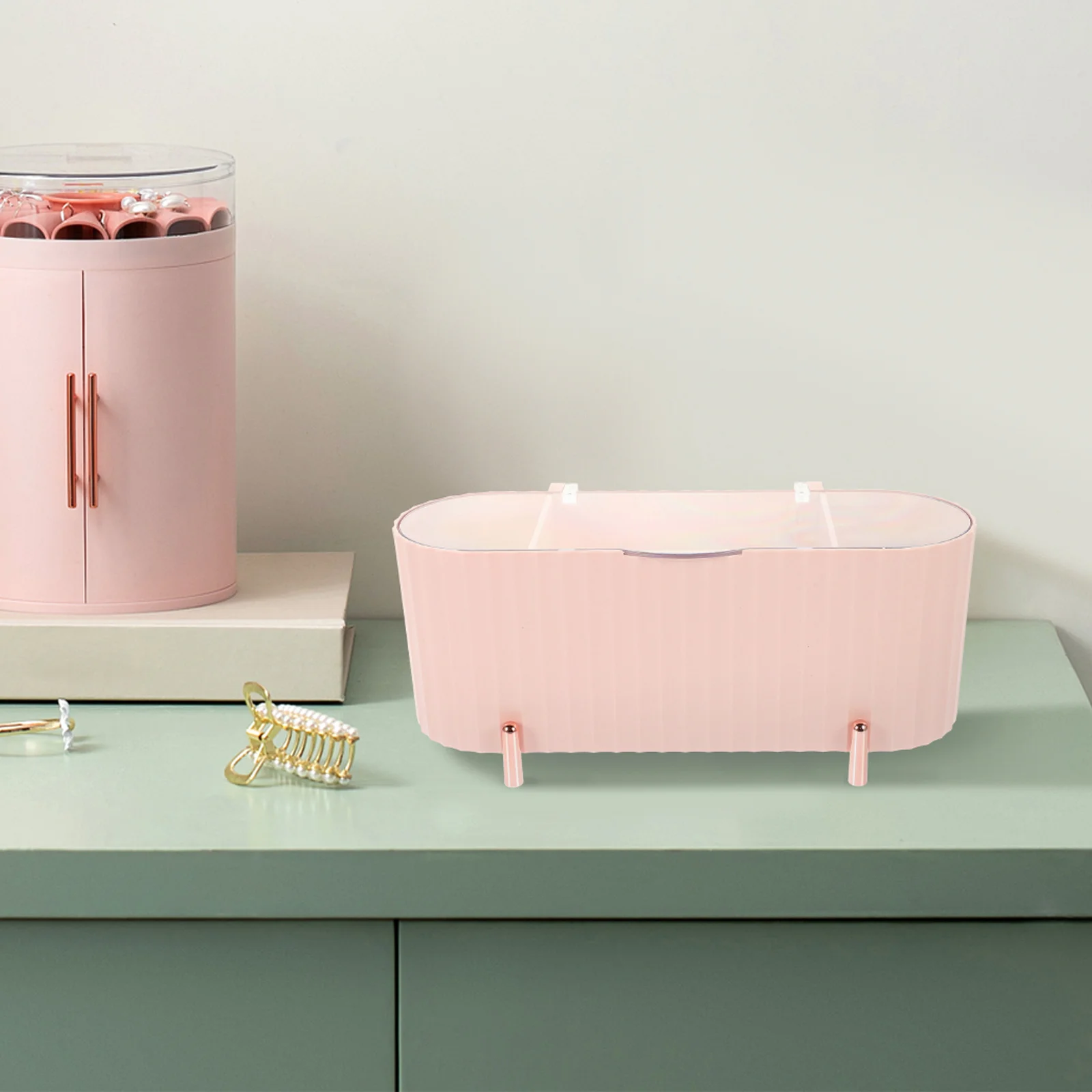 

Makeup Storage Box Countertop Organizer Decorative Bathroom Container with Lid Tabletop Organizer