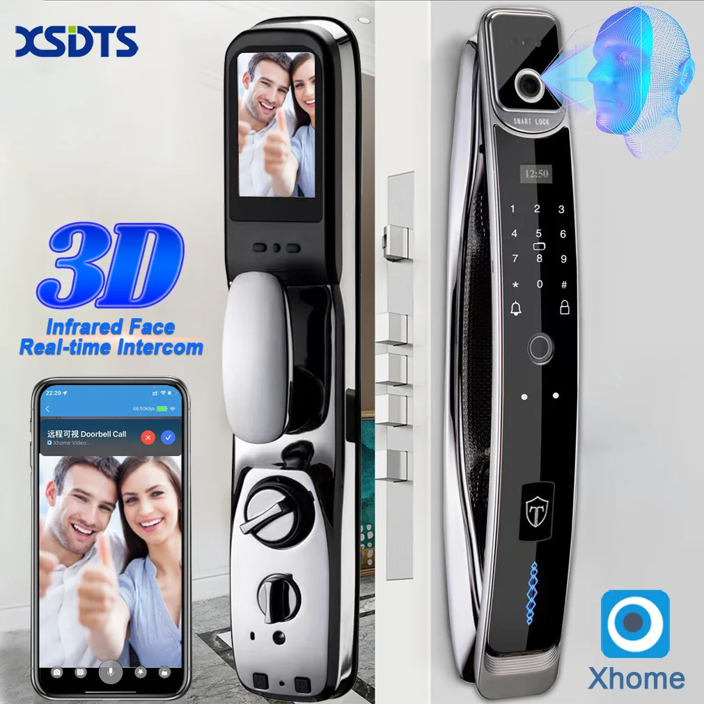 3D 얼굴 실시간 인터콤 스마트 도어 잠금 보안 얼굴 카메라 지능형 지문  번호 생체 인식 전자 키 잠금 해제