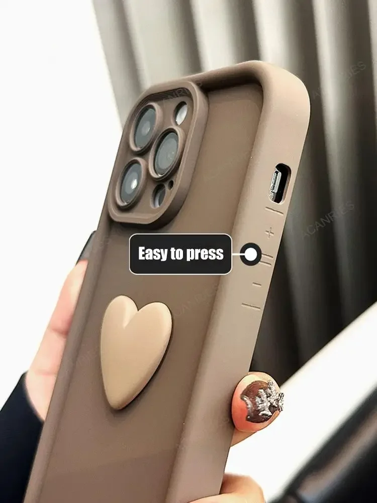 Charming 3D Love Heart Silicone Case with Lens Protection and Shockproof Design