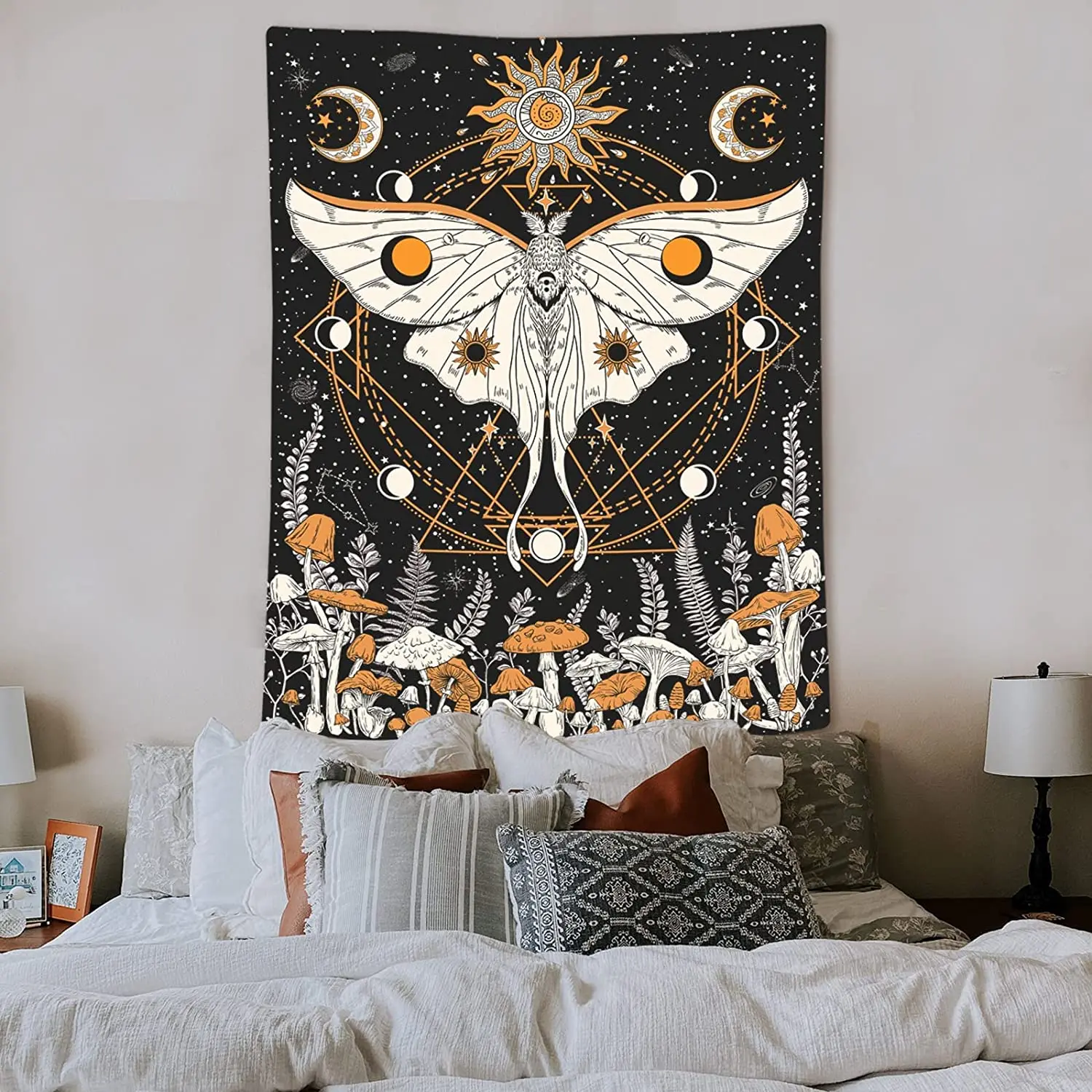 Mushroom Sun Moon and Stars Tapestry Decor Wall Hanging