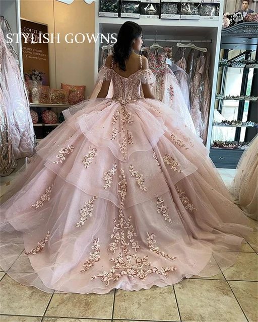 Pink Princess Corset Sweetheart Ball Gown Quinceanera Dress Beaded 3D  Flowers Birthday Party Gowns Robe De Bal - AliExpress