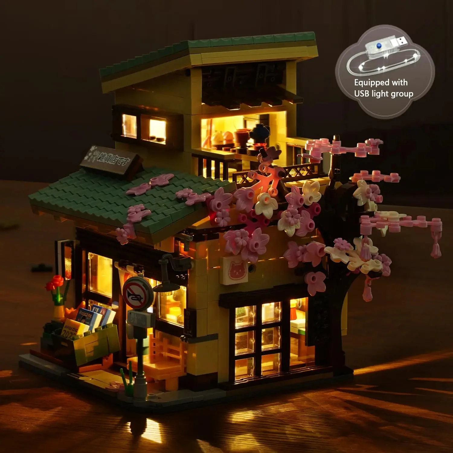 921PCS Cat Grocery Store Building Blocks Creative City Street Scene MOC Model Bricks Set With Lights Kids Educational Toys Gifts 5
