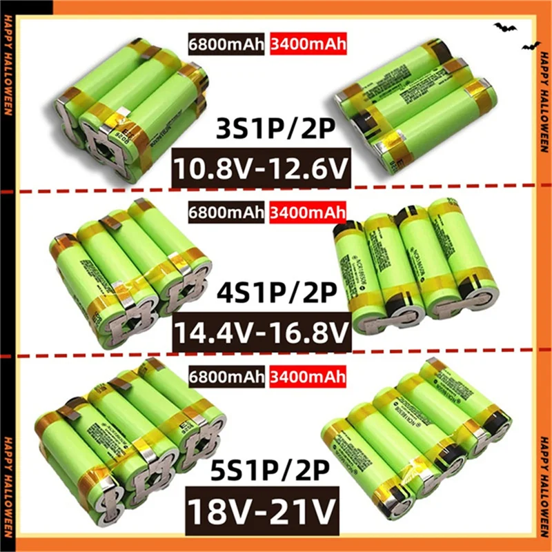 3400mAh/6800mAh18650BatteryPack7.2V12V14.4V18V21VforScrewdriverBatteryPack2S1P3S1P4S1P5S1PNCR18650B
