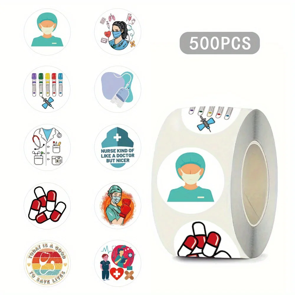 500pcs/roll 의사 간호사 접착 테이프 스티커 1 인치 자체 접착 장 씰링 편지, 선물, 스케이트보드 스티커 등