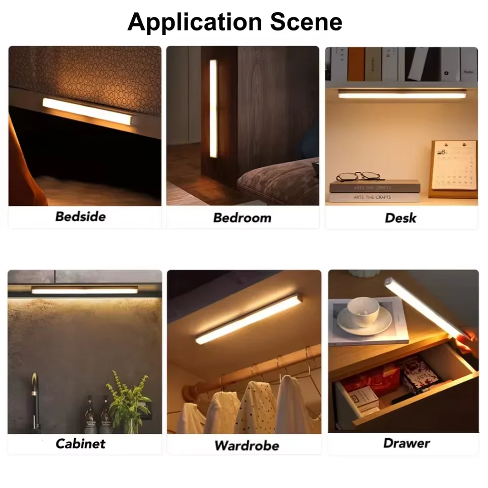 Cabinet Light USB Rechargeable Motion Sensor LED Bar Light Induction Night Light Portable Kitchen Bedside Wardrobe Closet Aisle Kitchen