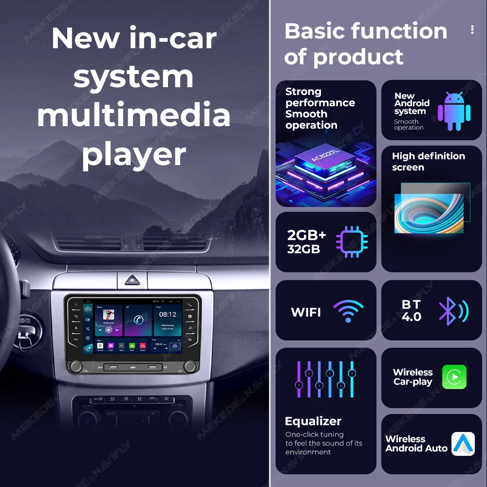 For VW Volkswagen Golf Passat b7 b6 Skoda Seat Octavia Polo Tiguan 7inch Car Radio Multimedia Player Wireless Carplay Auto WIFI