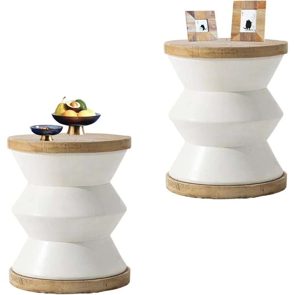 

Unique Outdoor Concrete Side Table Set of 2, Modern Vintage MgO Patio End Table Set