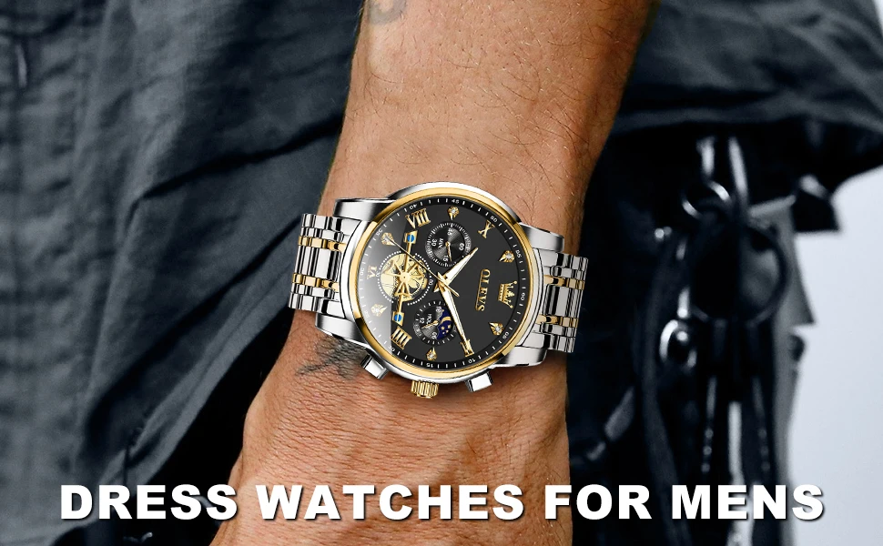 OLEVS 2856 Quartz Watch for Men Flywheel Skeleton Chronograph Moon Phase Multifunctional Stainless steel Men's Wristwatches