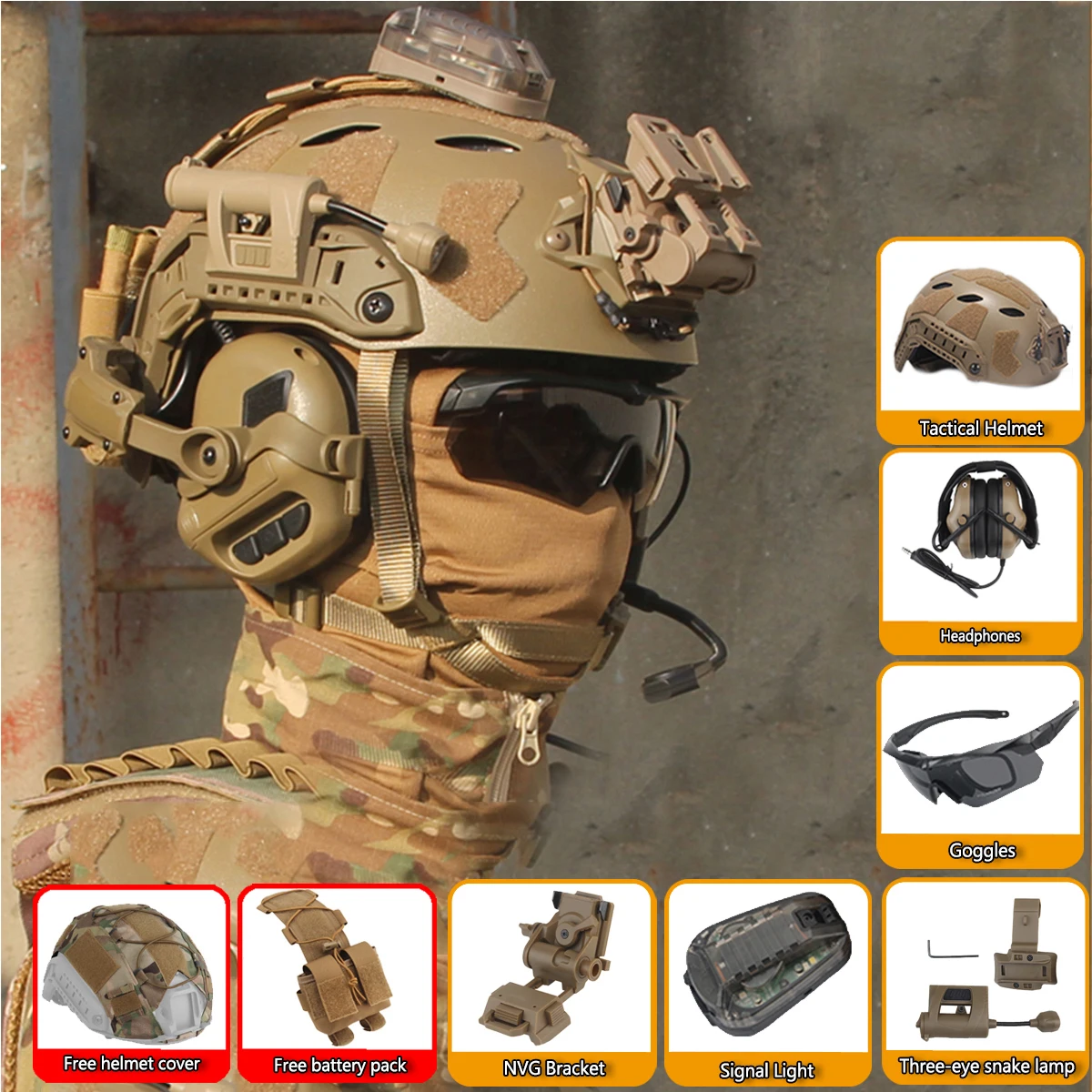 Casque Jumelles Tactiques FMA PVS31 Factices, Lumière Verte, Chasse, Airsoft