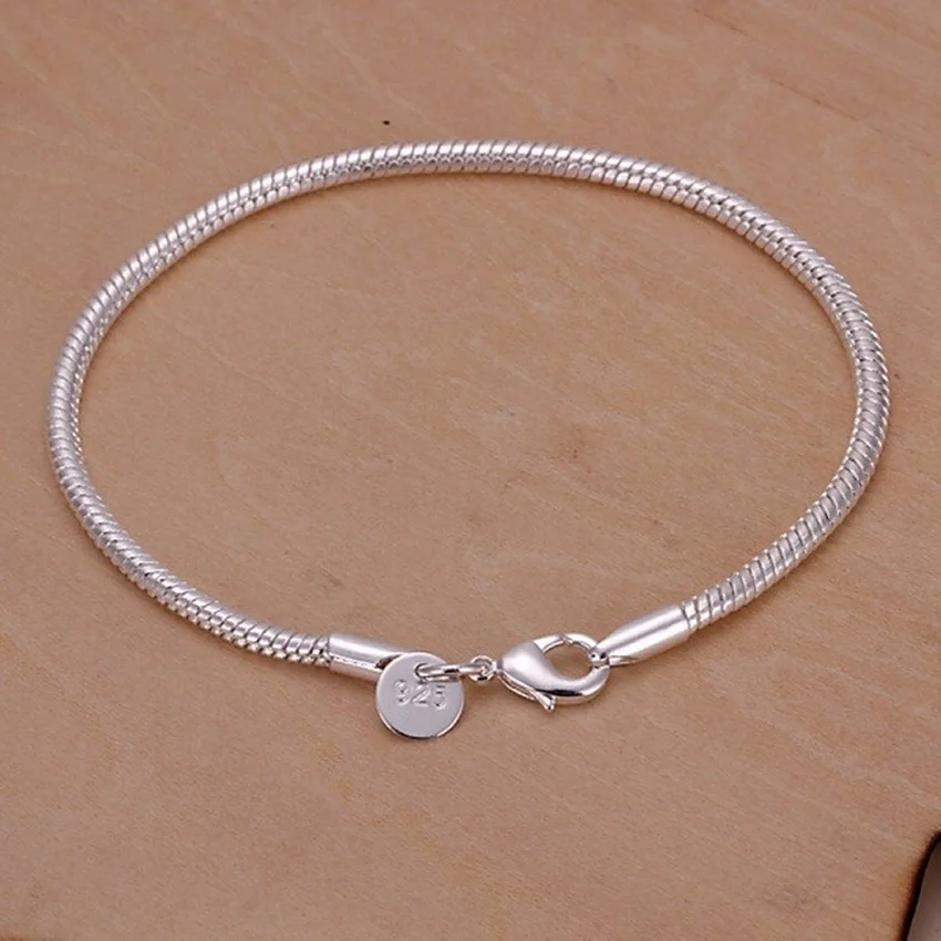 925 Sterling Silver 3MM Snake Chain Bracelets Factory Fashion Hot Top Quality Jewelry Charm Cute Women Lady Wedding image_0