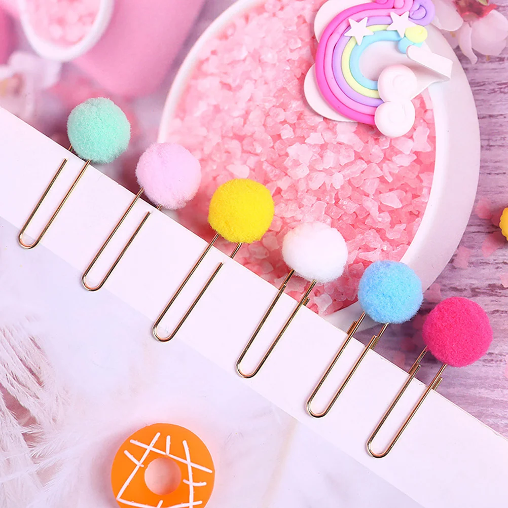 

50PCS Practical Candy Color Adorable Pompon Metal Paper Clips for Office Daily School