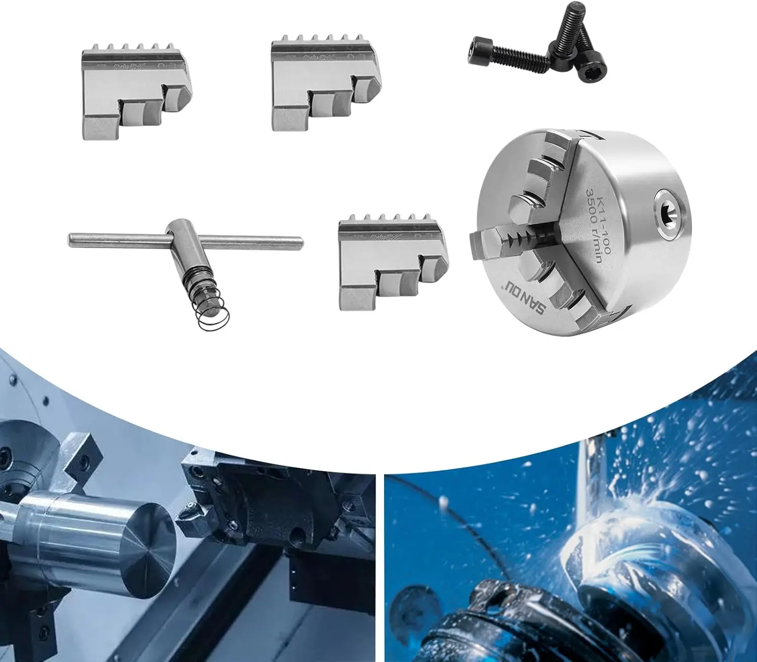 3-Backen-Selbstzentrierendes Spannfutter 100mm Drehfutter-Set mit Befestigungsschrauben, für CNC-Werkzeugmaschinen, Fräs- und Bohrmaschinen, Spannung – Detail 1