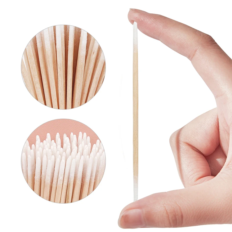 Disposable Ultra-small Double-end Wood Cotton  Swab 100pcs Lint Free Micro Brushes Eyelash Extension Glue Removing Tools 4