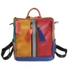 Vintage Genuine Leather Backpack Women Patchwork First Layer Cow Leather Backpacks Casual Ladies Double Shouder Bag 1
